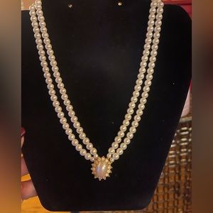 Double Pearl & Rhinestone Decor Round Choker